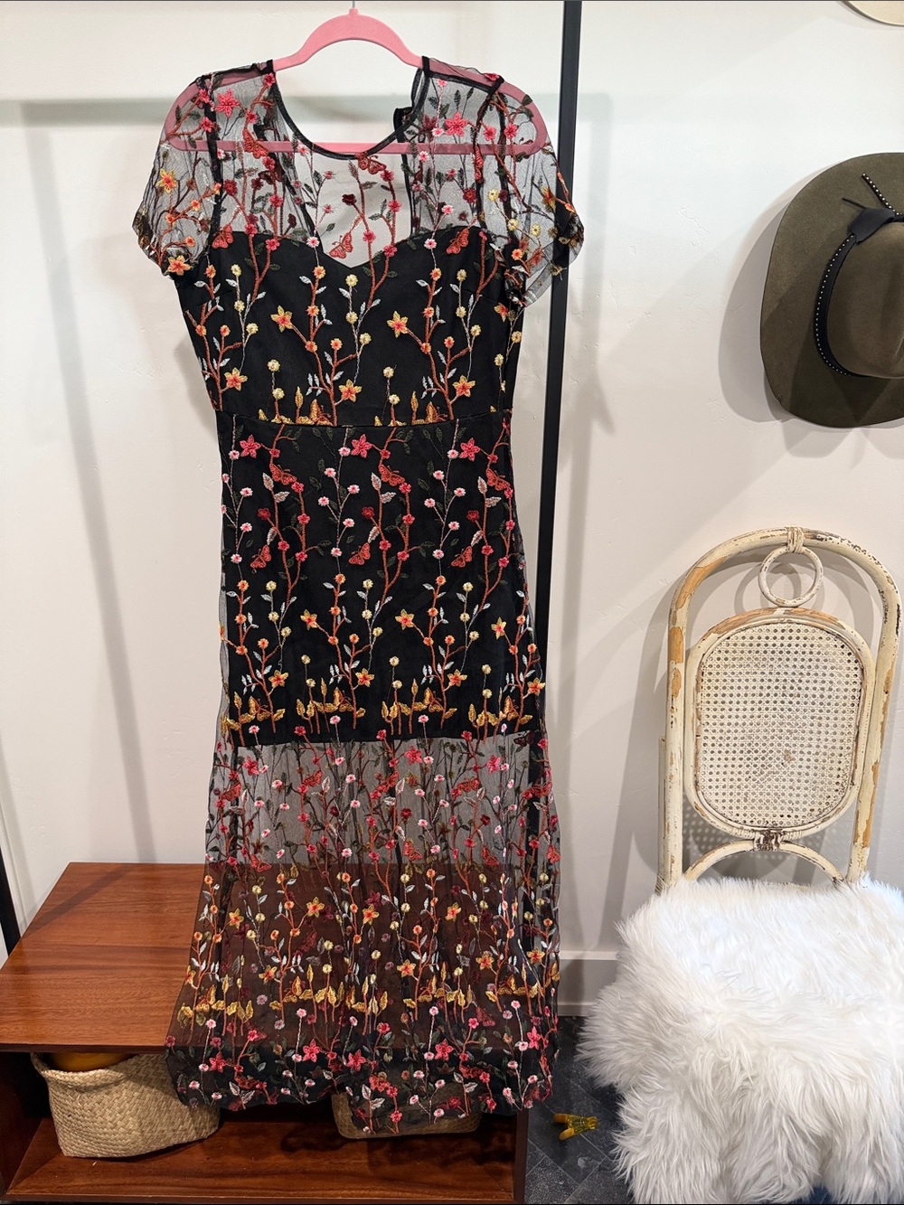 Endless Rose Black Maxi Dress with Multicolor Floral Embroidery